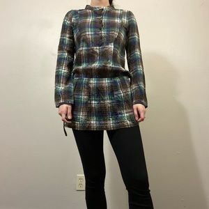 Lightweight thin plaid button up blouse shirt top